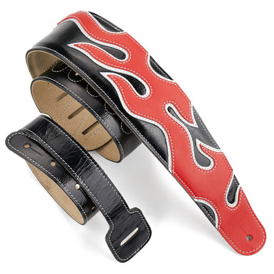 Amumu Leather Flame Guitar Strap -LE06-BR